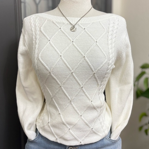 Karen Scott white cable knit sweater - Picture 1 of 7